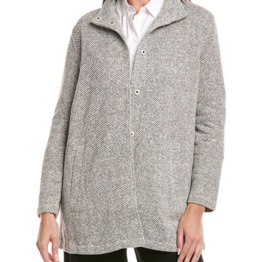 EILEEN FISHER Organic Cotton Terry Stand Collar Swing Jacket Size Medium Gray